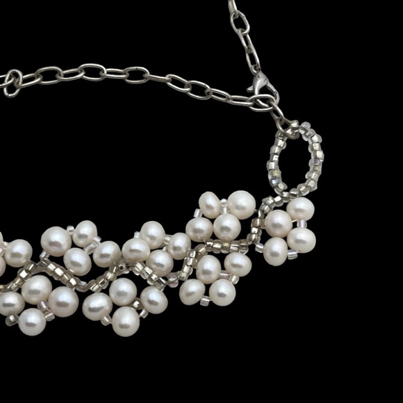 Genuine Pearl And Glass Silver Tone Seed Bead Necklace 17” - Picture 5 of 6